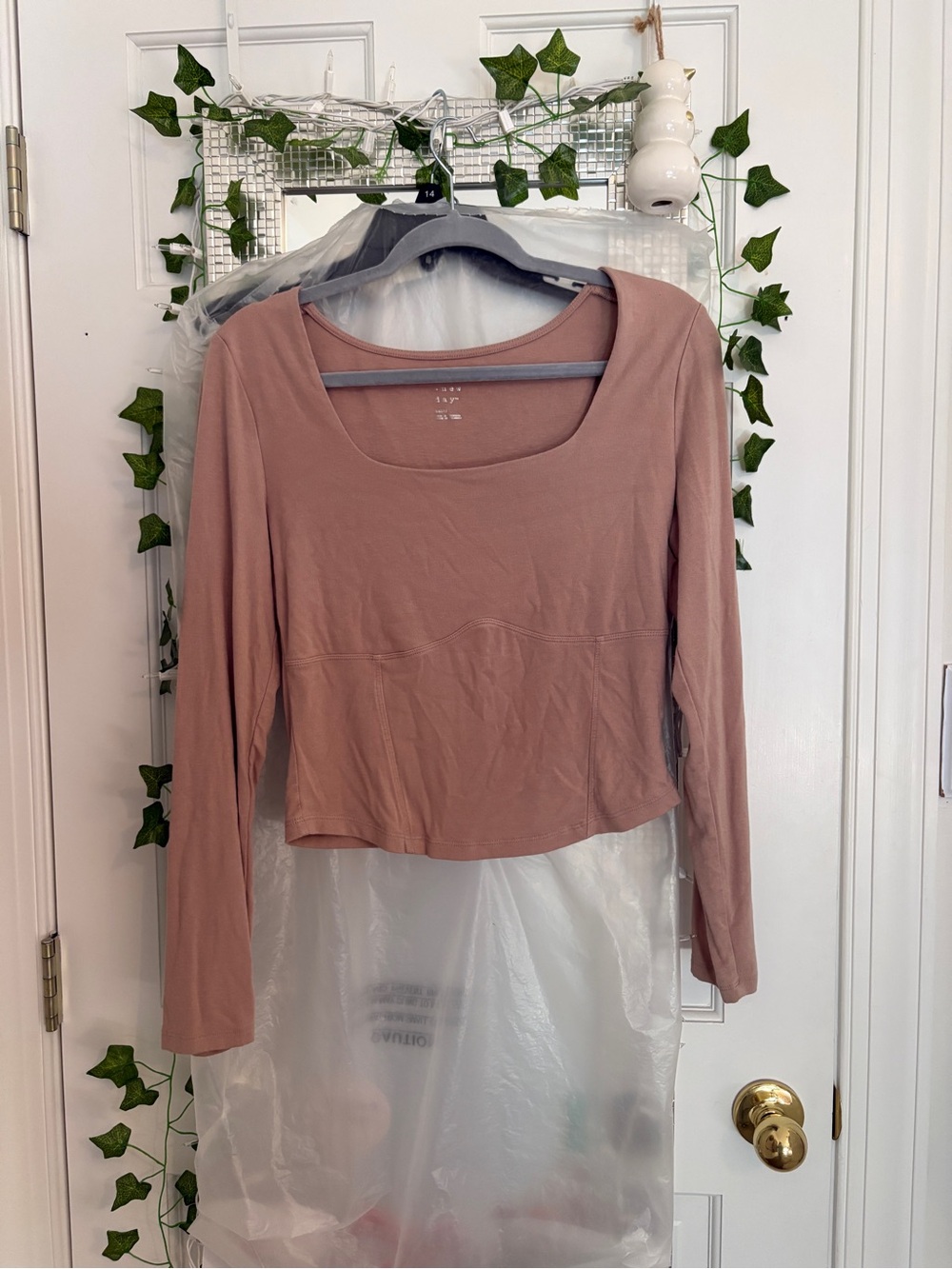 a new day Mauve Pink Long Sleeve Scoop Crop Top